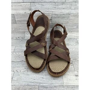 Born Brown Leather Strappy Slingback Sandals Women Sz 10 BR0056806 Flat Comfort
